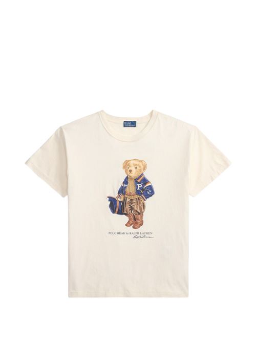 T-shirt Polo Ralph Lauren da donna color panna in cotone con Polo Bear POLO RALPH LAUREN | 211B17774001